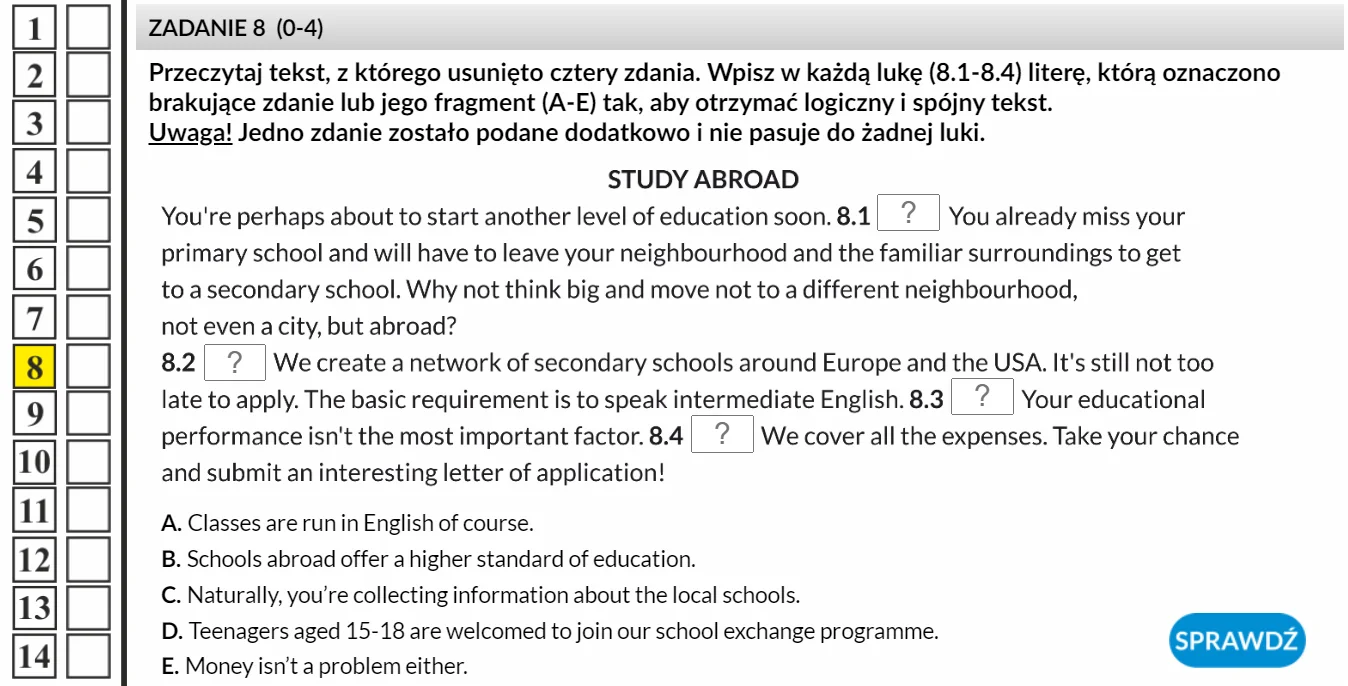 EduProgramy Egzamin ósmoklasisty Język angielski - uzupełnianie tekstu