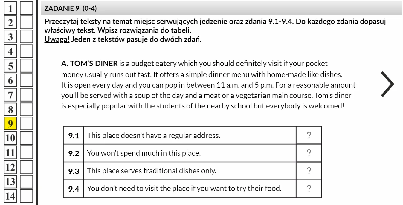 EduProgramy Egzamin ósmoklasisty Język angielski - dopasowywanie tekstów