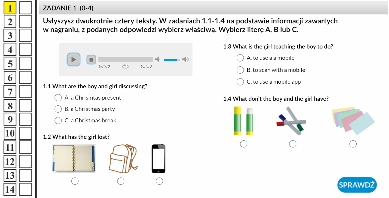 EduProgramy Egzamin ósmoklasisty Język angielski - zadanie ze słuchania