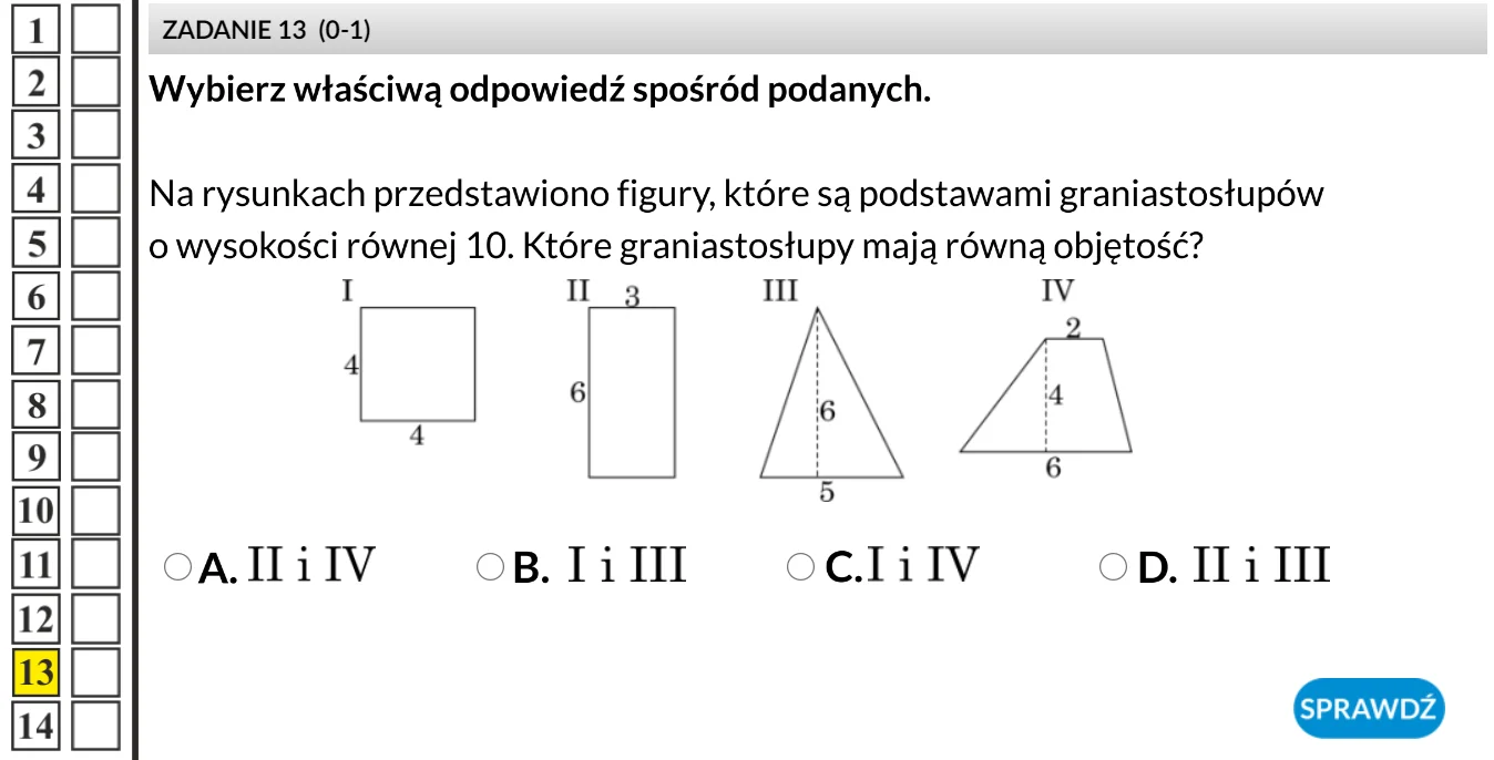 Egzamin ósmoklasisty - zadanie matematyczne objętość graniastosłupów