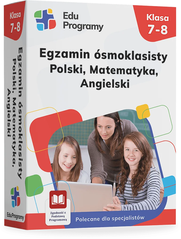 EduProgramy Egzamin ósmoklasisty - okładka pakietu polski, matematyka, angielski