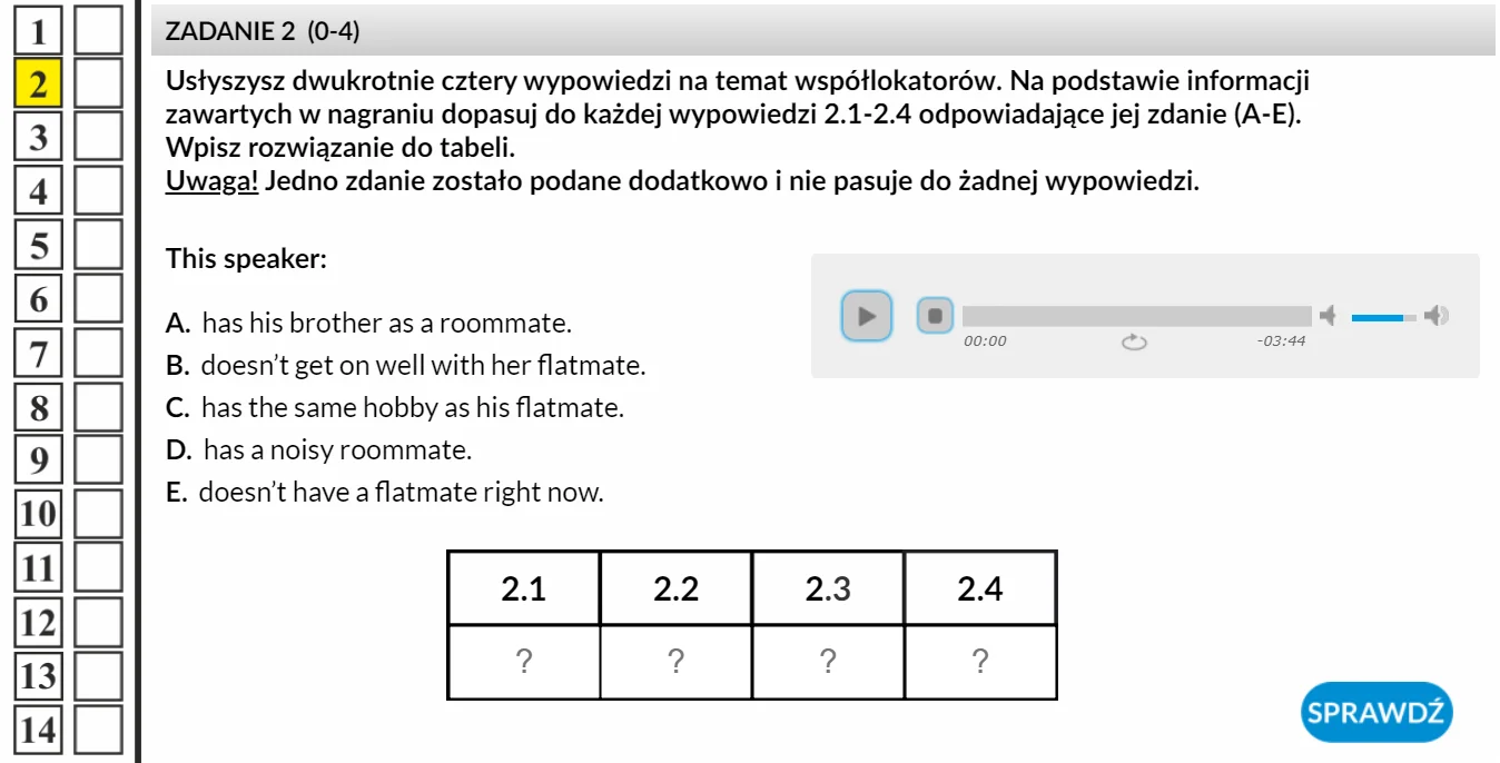 Egzamin ósmoklasisty - angielski posłuchaj i dopasuj zdania