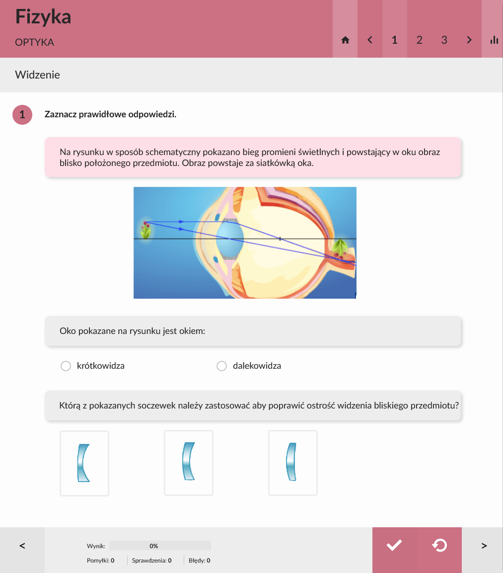 eduPaka Fizyka klasy 7-8 - zrzut ekranu zadania z programu
