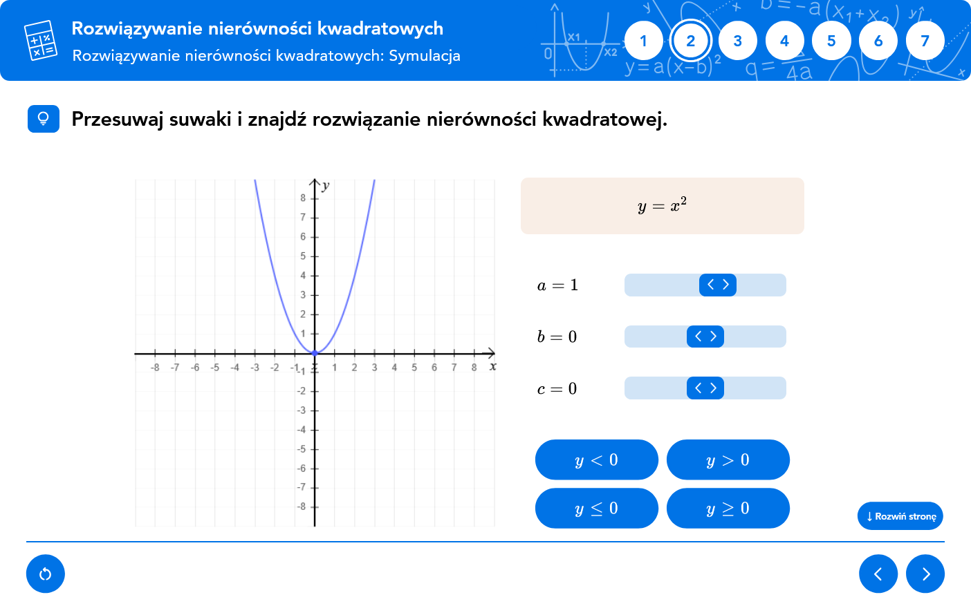 Rozwiązywanie nierówności kwadratowych metodą graficzną w programie Matematyka Teoria i Praktyka