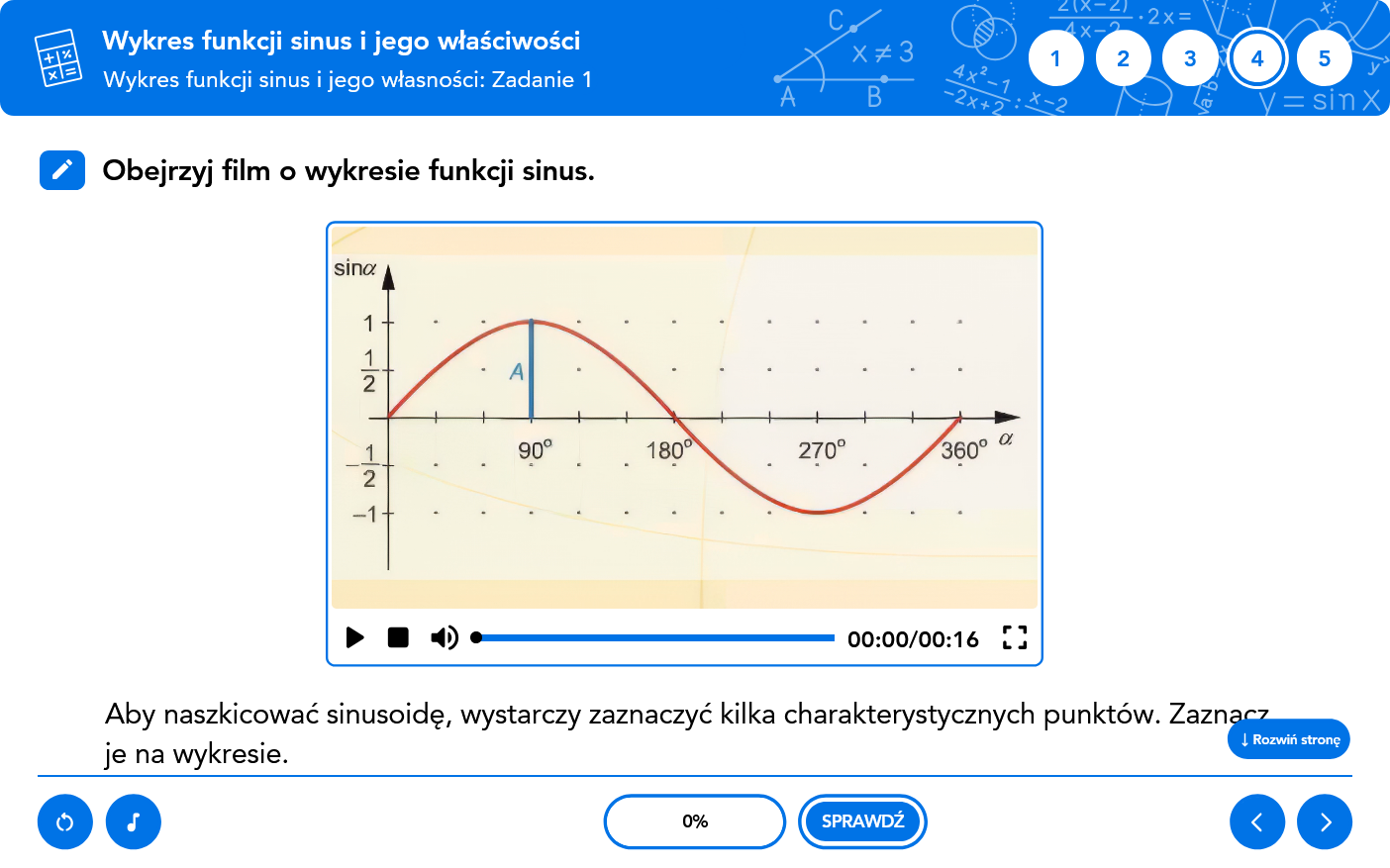 Wykres funkcji sinus i badanie jej właściwości w programie Matematyka Teoria i Praktyka