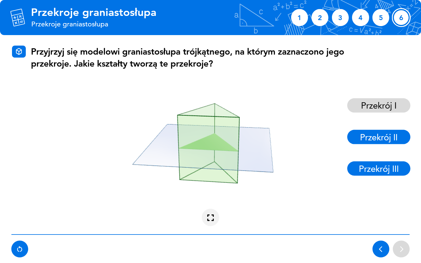 Ekran programu Matematyka Teoria i Praktyka - stereometria i dynamiczne przekroje sześcianu