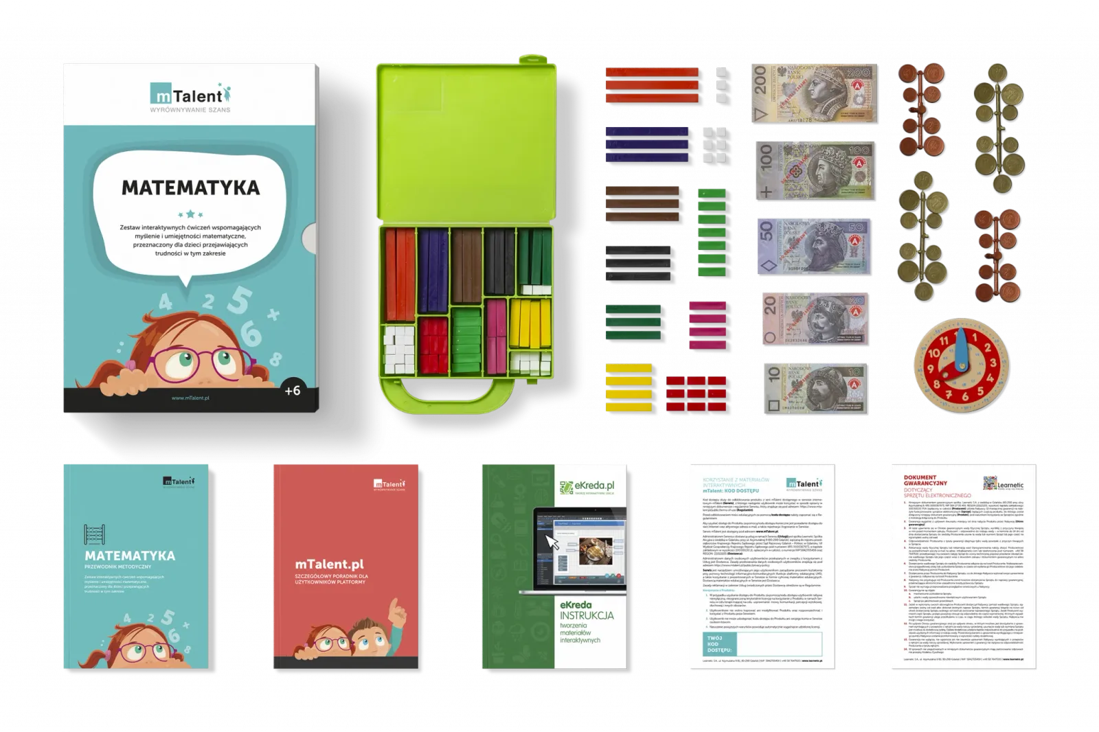 mTalent Matematyka. Dyskalkulia - zawartość zestawu: pudełko, publikacje i pomoce