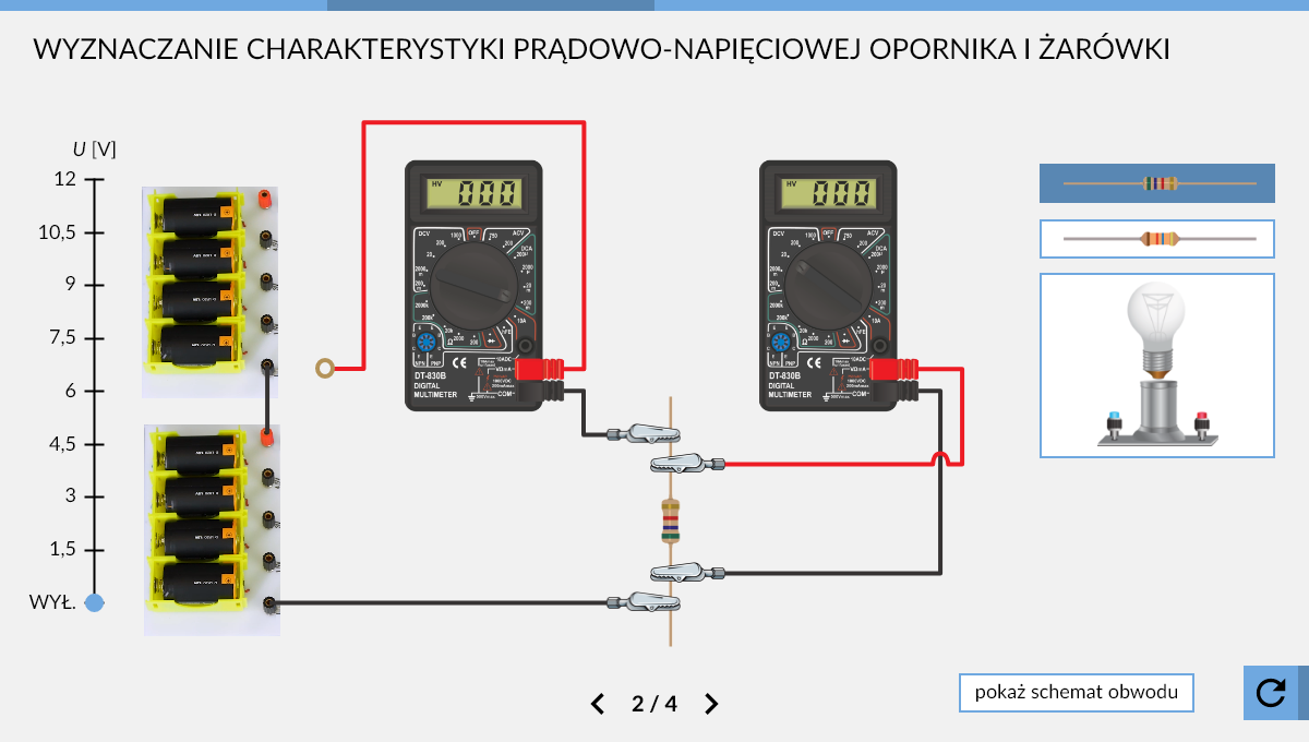 Wirtualne Laboratoria Przyrodnicze Fizyka - pomiary w obwodzie elektrycznym i badanie opornika