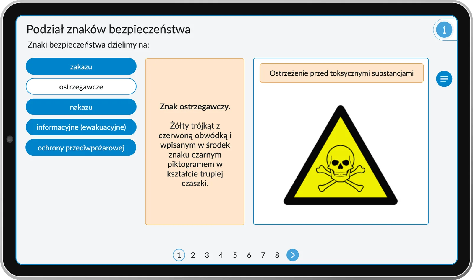Ekran programu Instrukcje BHP - podział znaków bezpieczeństwa