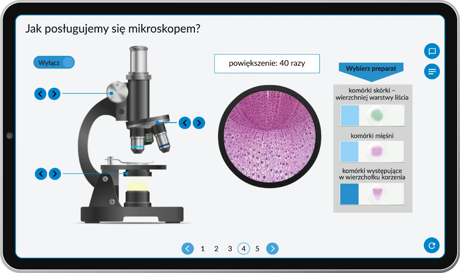 Ekran programu Maszyny wokół nas - obsługa mikroskopu
