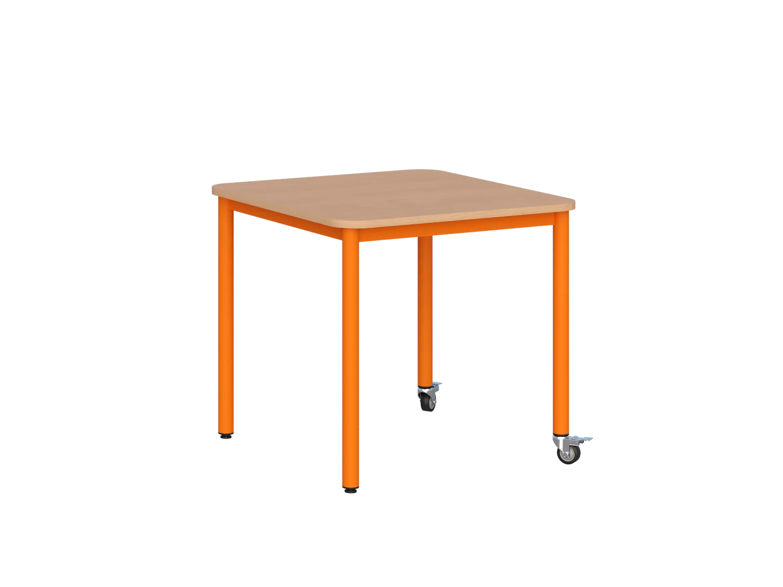 Stolik mobilny z blatem kwadratowym 700 × 700 mm - blat drewnopodobny, stelaż pomarańczowy