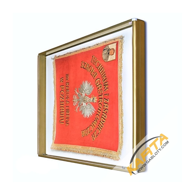 Gablota na sztandar GSZ 120x120x10 cm złota - widok od frontu