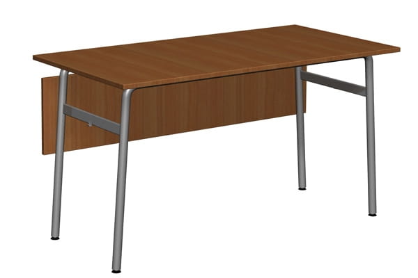 Biurko szkolne Alan - widok od frontu, stelaż rurowy fi 32 mm i blat 1300 x 650 mm