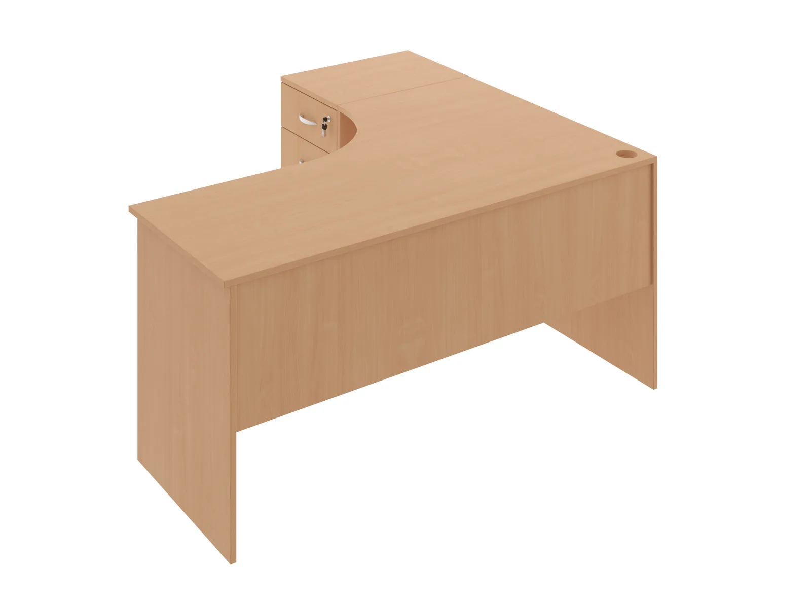 Biurko narożne BR 2 - widok z kontenerem szufladowym i blatem 1600 x 1000 mm