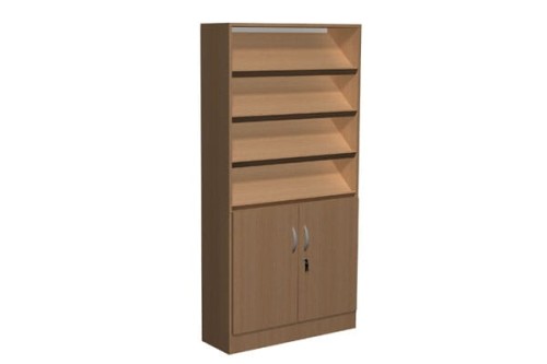 Regał biblioteczny F skośne półki, schowki, szafka - 1800 × 900 × 290 mm, uchylne półki ekspozycyjne