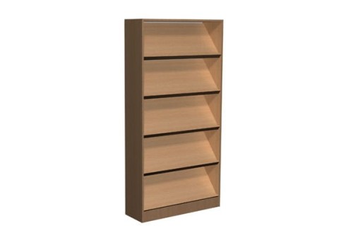 Regał biblioteczny ze skośnymi półkami i schowkami E - 1800 × 900 × 290 mm, 5 poziomów uchylnych