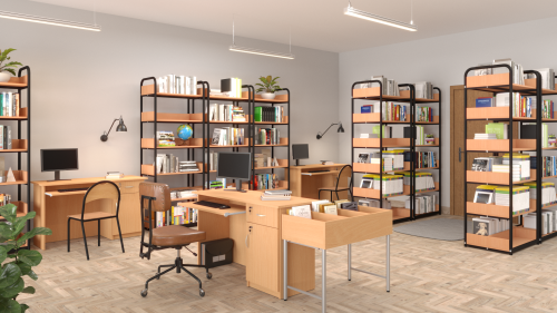 Regał biblioteczny B dwustronny - aranżacja wyspowa w bibliotece