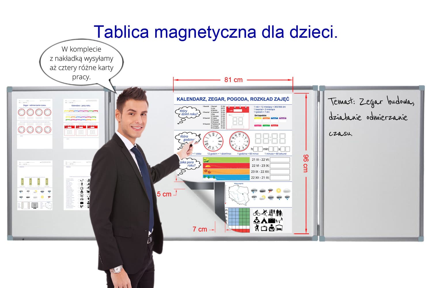 Nakładka suchościeralna Kalendarz Zegar na skrzydle tablicy szkolnej