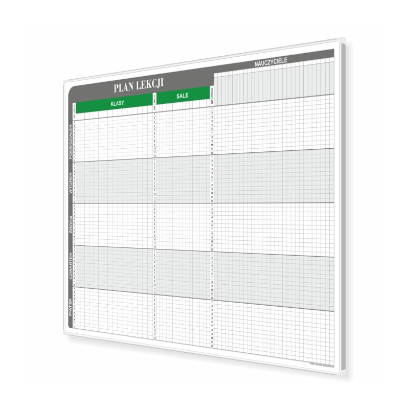 Plan lekcji T3 dla 25 klas, 25 sal i 40 nauczycieli 170x92cm, magnetyczny suchościeralny - widok produktu