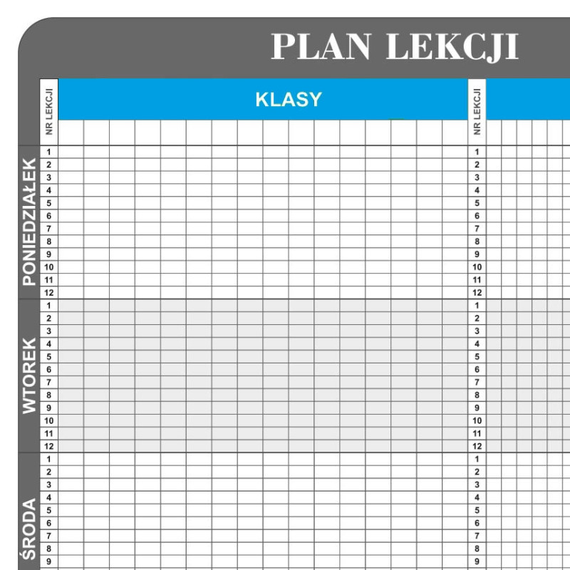Plan lekcji Gatama 189x92 cm - zbliżenie na siatkę planu i pola znaczników magnetycznych