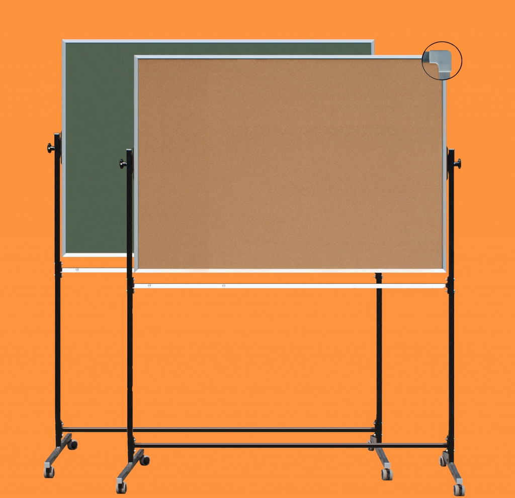 Tablica obrotowa korek / zielona 120 × 100 cm - obie strony: korek, zieleń typu A, rama aluminiowa i kółka