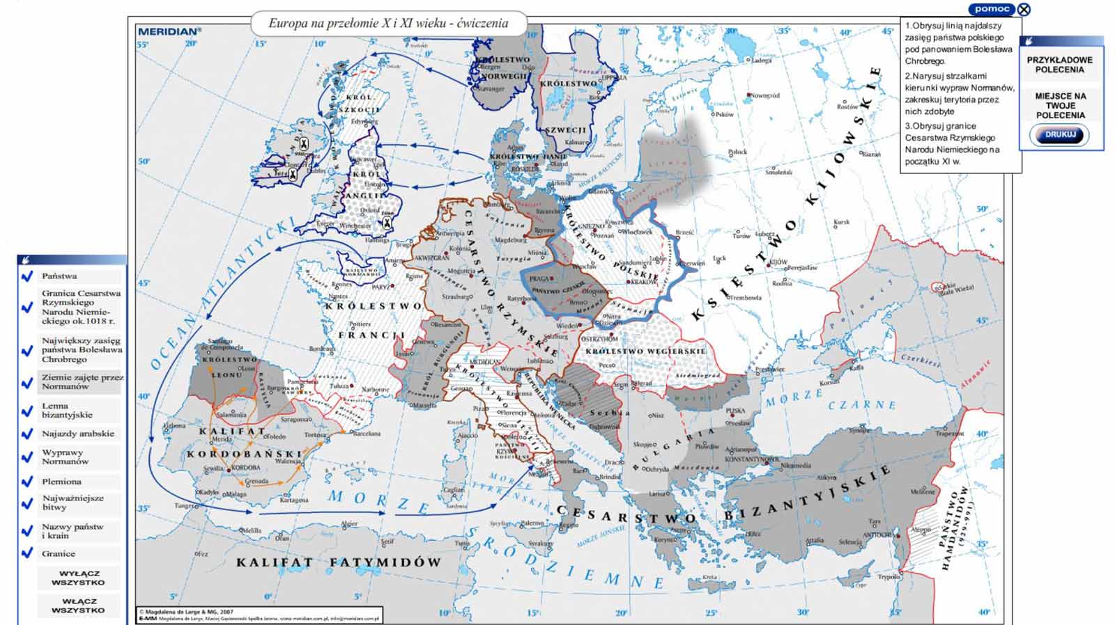 Multimedialny ćwiczeniowy atlas historyczny - mapa ćwiczeniowa Europa na przełomie X i XI wieku