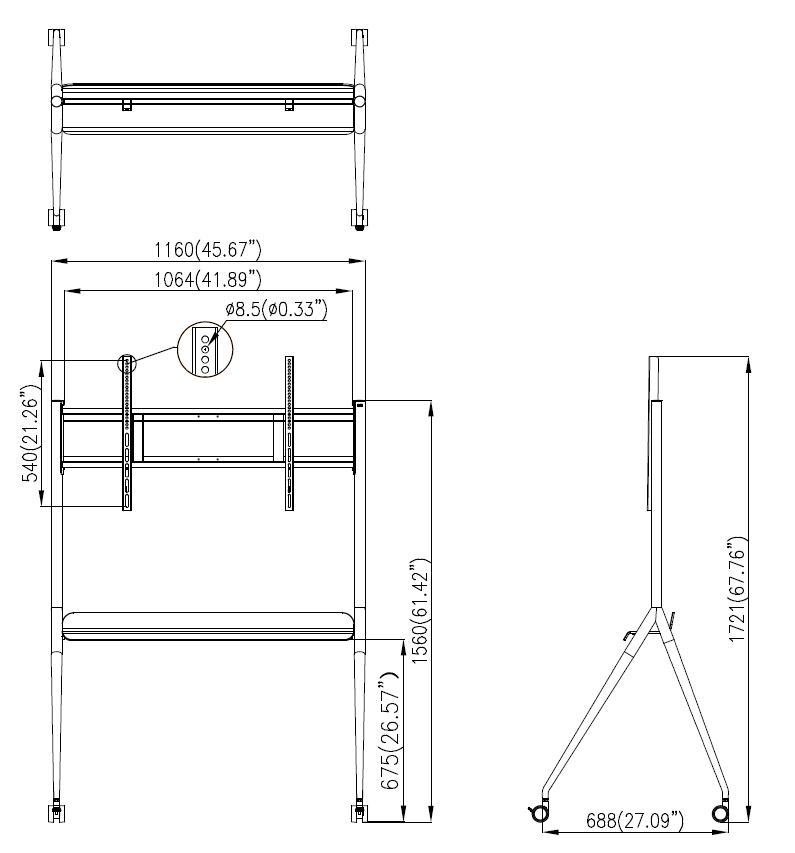 Statyw Hikvision DS-D5ABKY2-S - rysunek wymiarowy