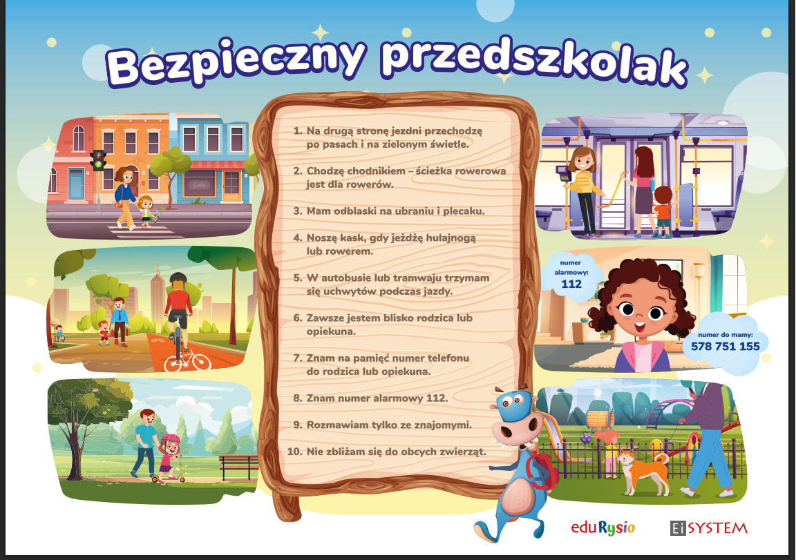 Rysio poznaje świat - plakat Bezpieczny przedszkolak